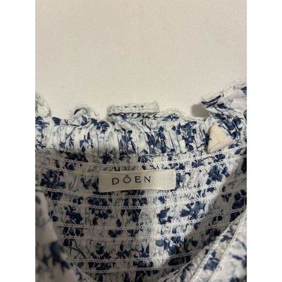 Doen Dress XS Womens Stanza Puff Sleeve Aline Maxi Long Floral Boho White Blue - Picture 4 of 10